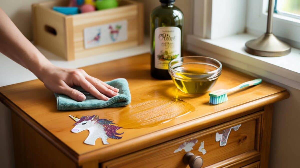 Parents, is 95% sticker gunk ruining your wood? olive oil test on 30 surfaces saves £12 and time