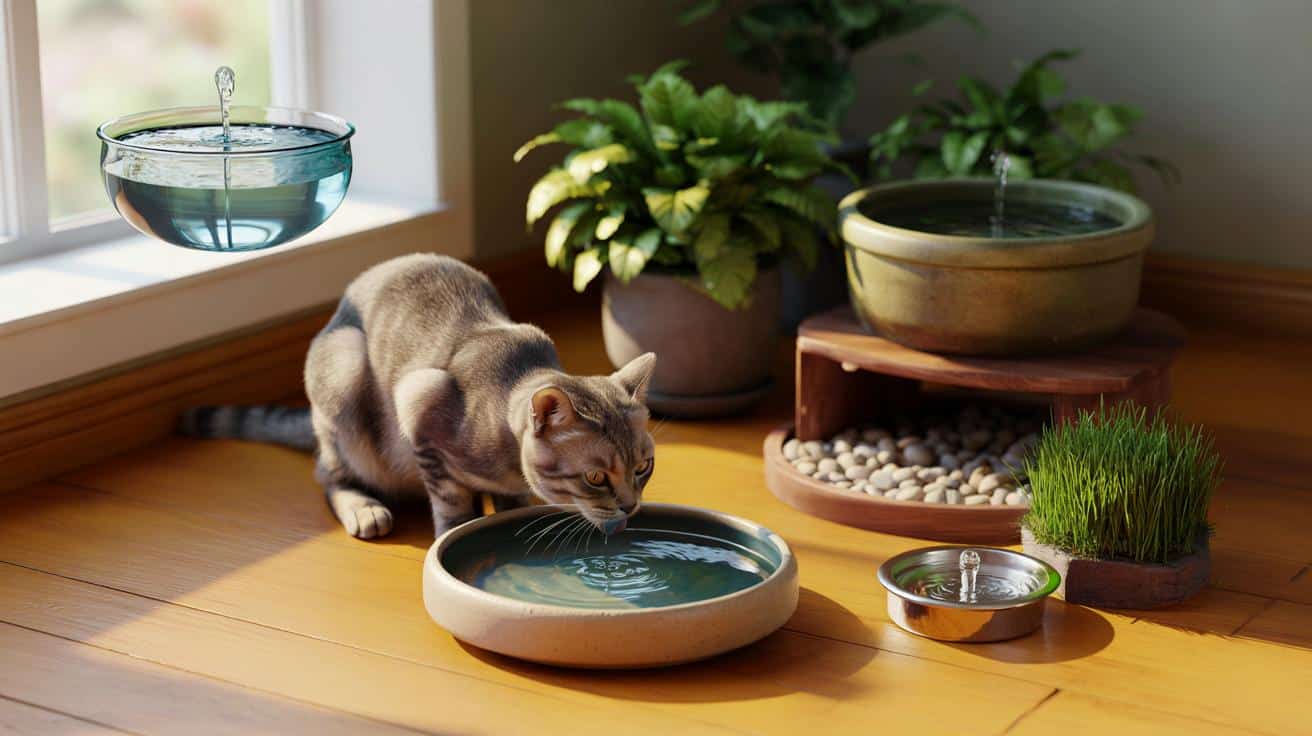 Your cat drinking from plant pots indoors: three to four water stations cut the habit by 80%?